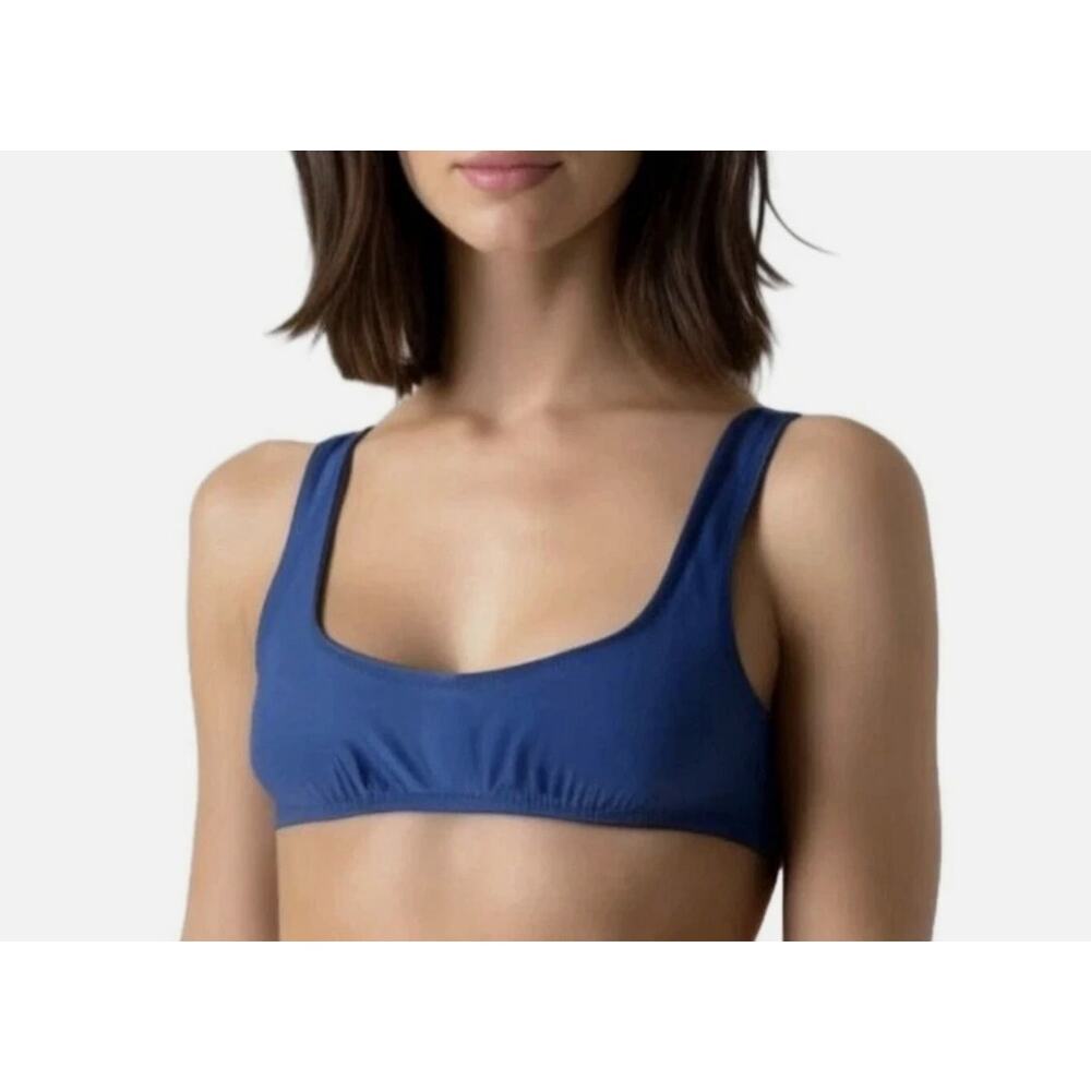 J Crew Women's Blue Scoop Neck Bikini Vacation Resort Cruise Beach Top Size L